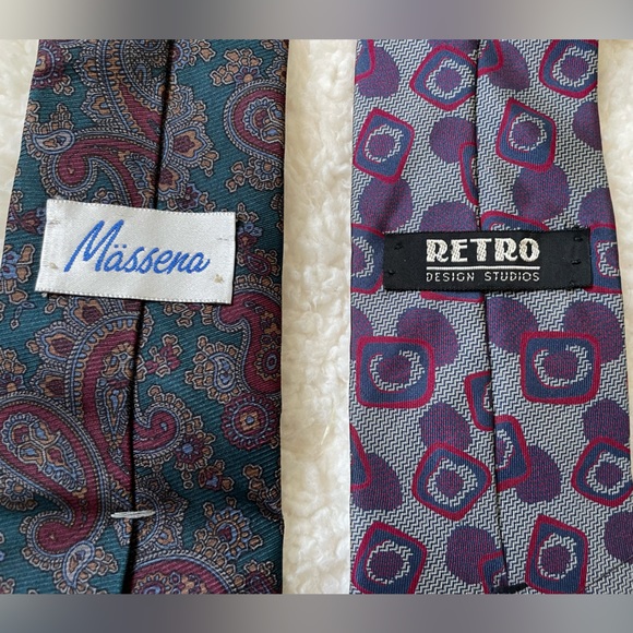 Collection of Six Designer Ties Shades of Blue Plum & Red Various Tie Patterns - Picture 5 of 9